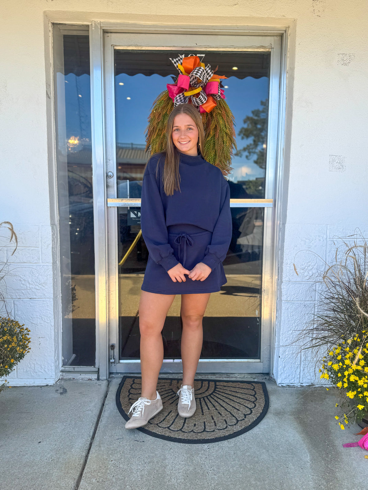 Navy Mock-Neck Skort Set