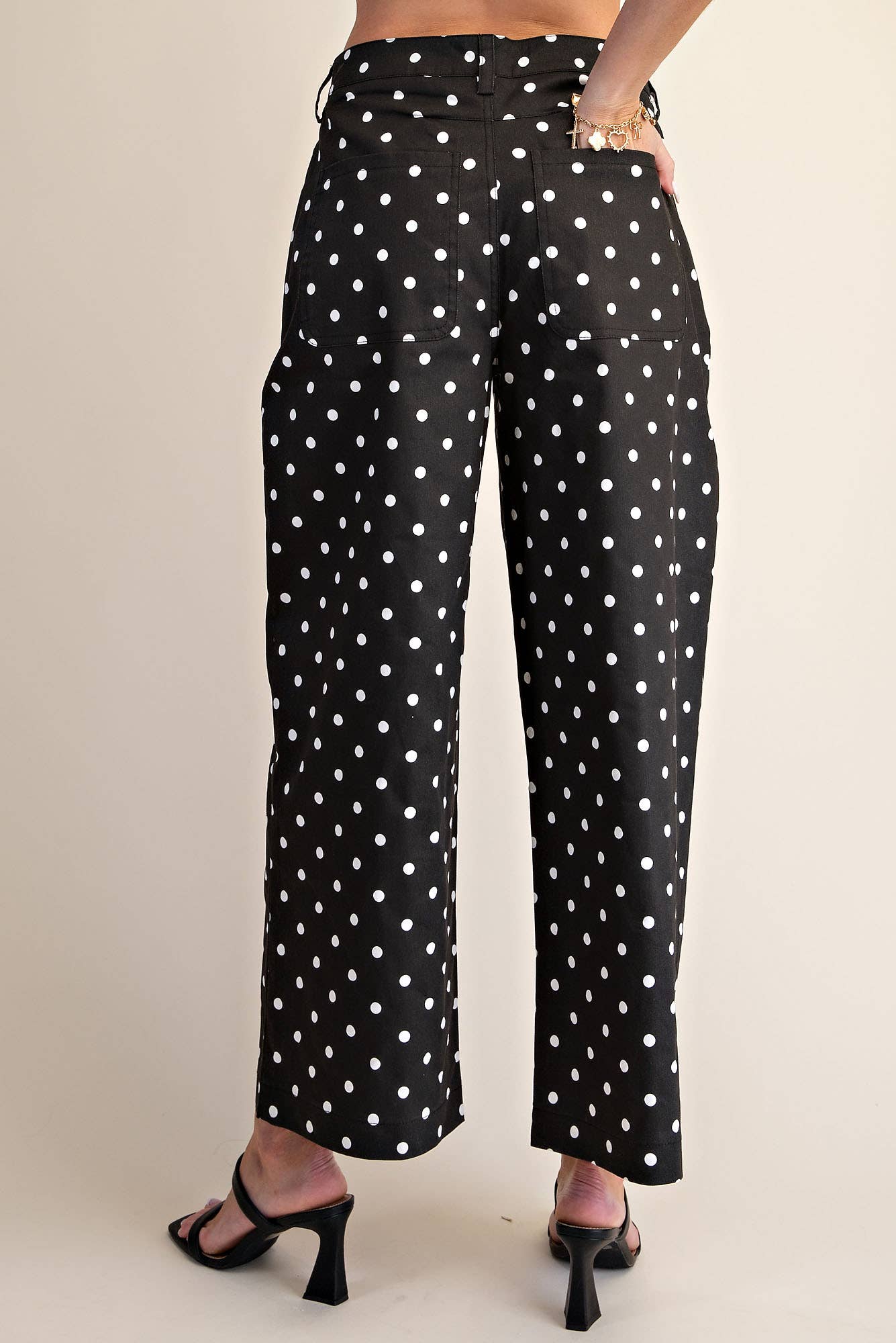 Casual Pants High Waist Barrel Leg Polka Dot Stretch