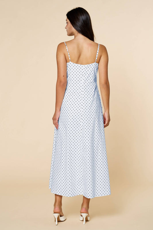 Strappy Polkat Dot Pleated Empire Maxi Dress
