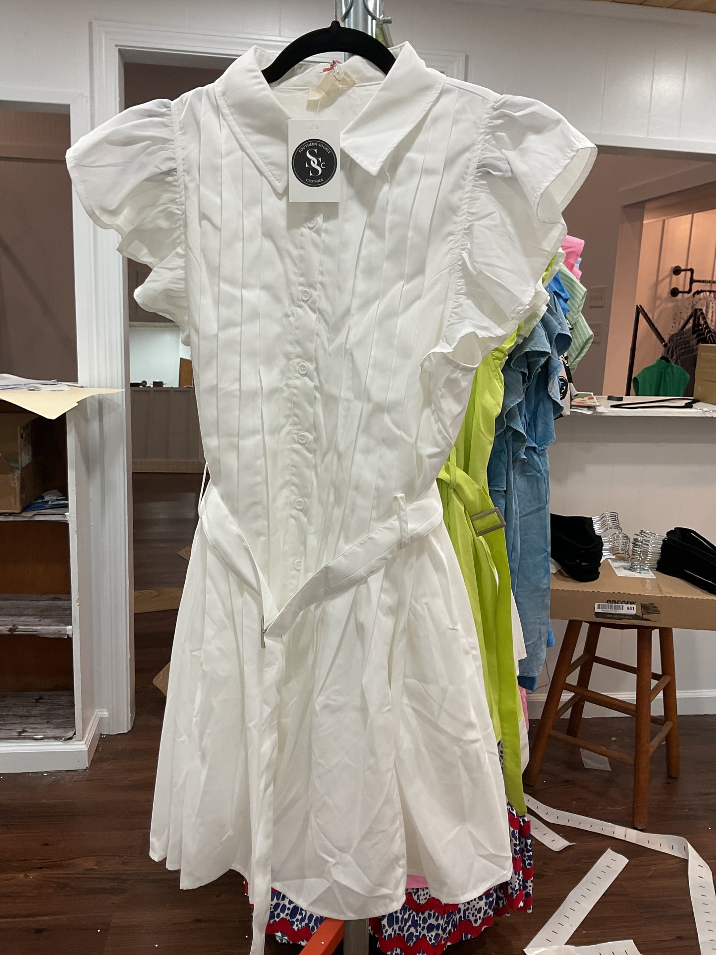 Off White Belted Mini Dress