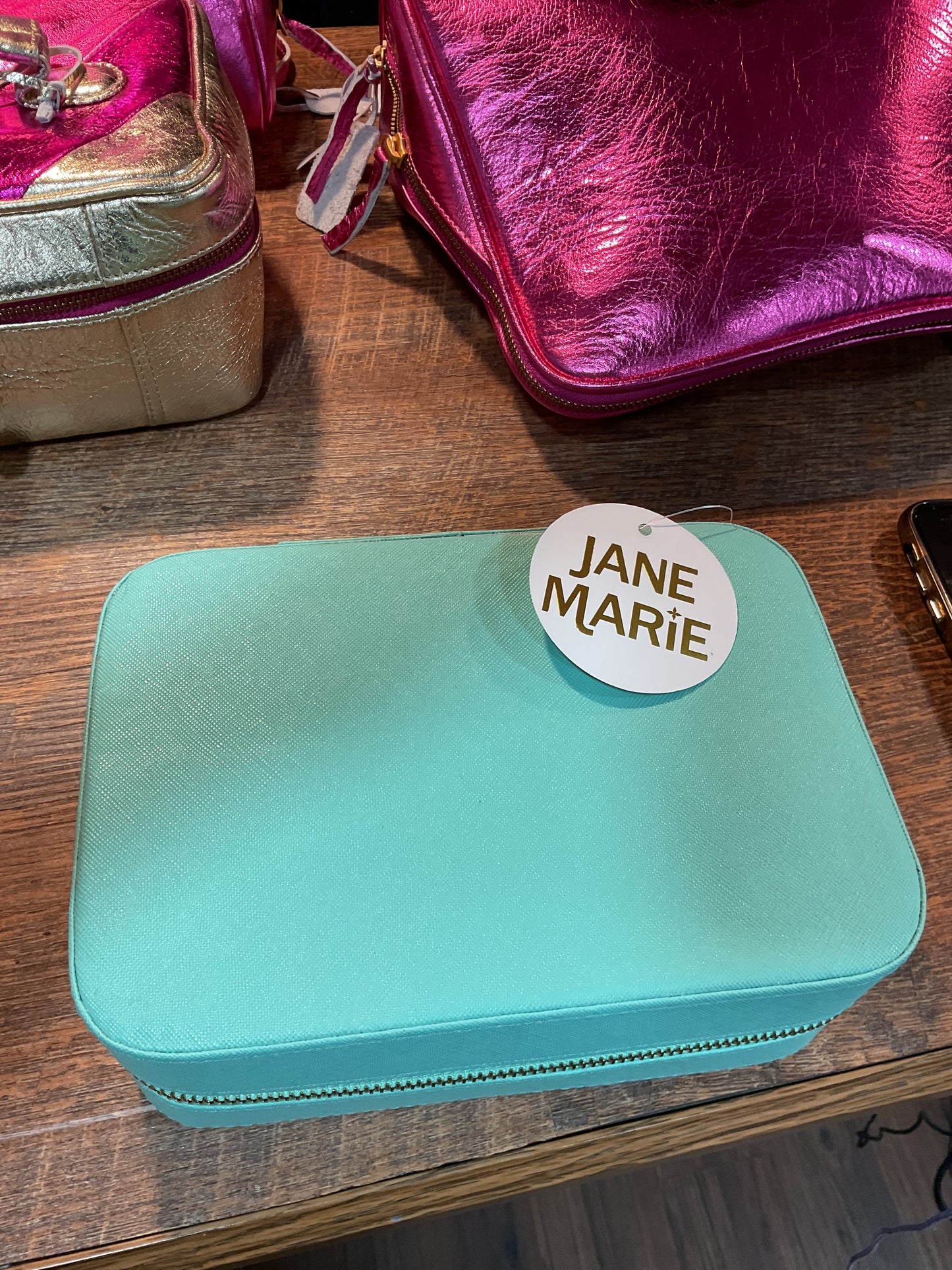 Turquoise Jewelry Case Saffiano Leather