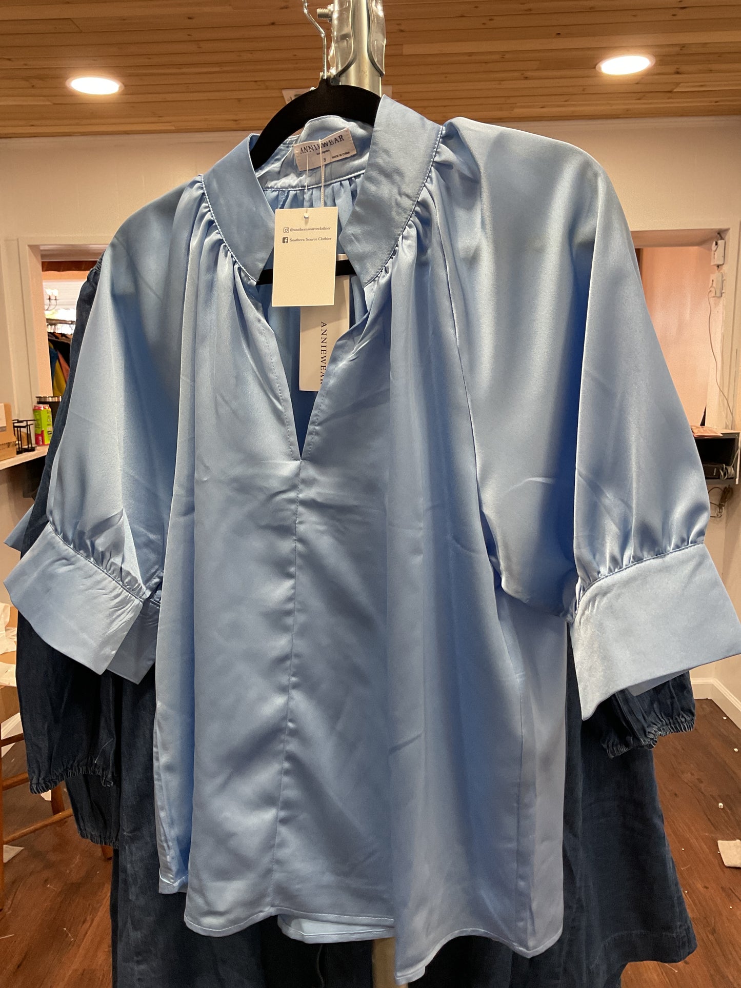 Blue Satin Open SS Blouse