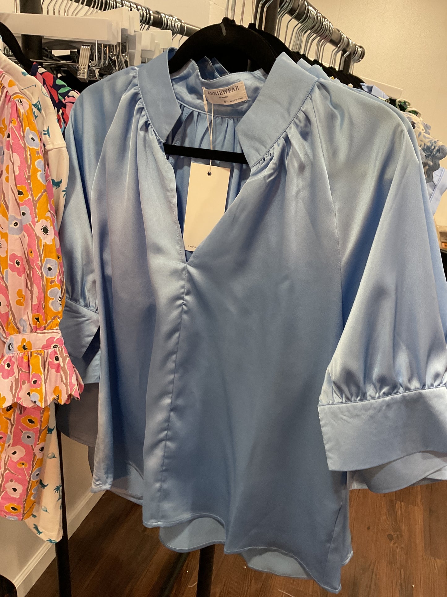 Blue Satin Open SS Blouse