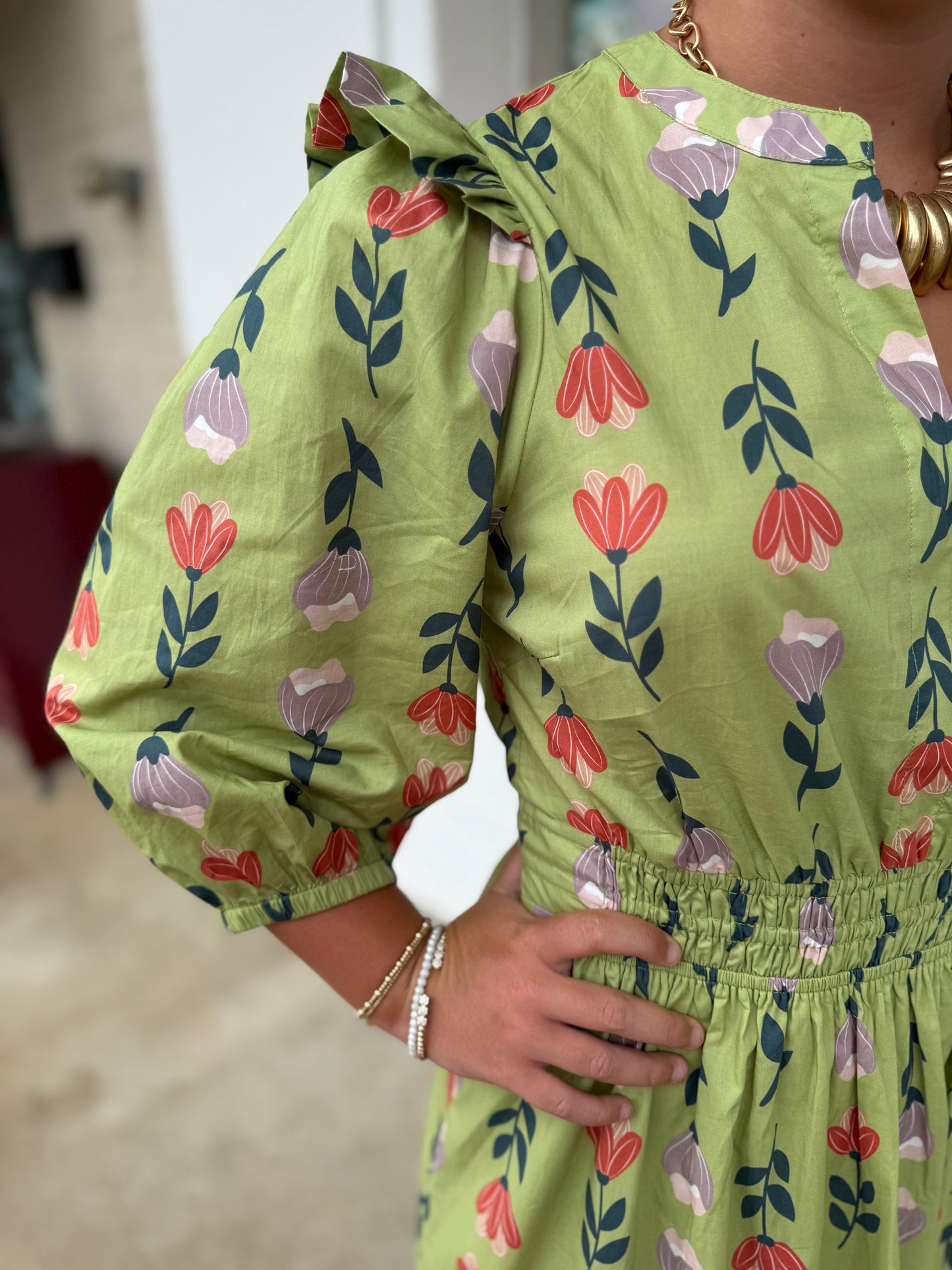 Sage Floral Midi Dress