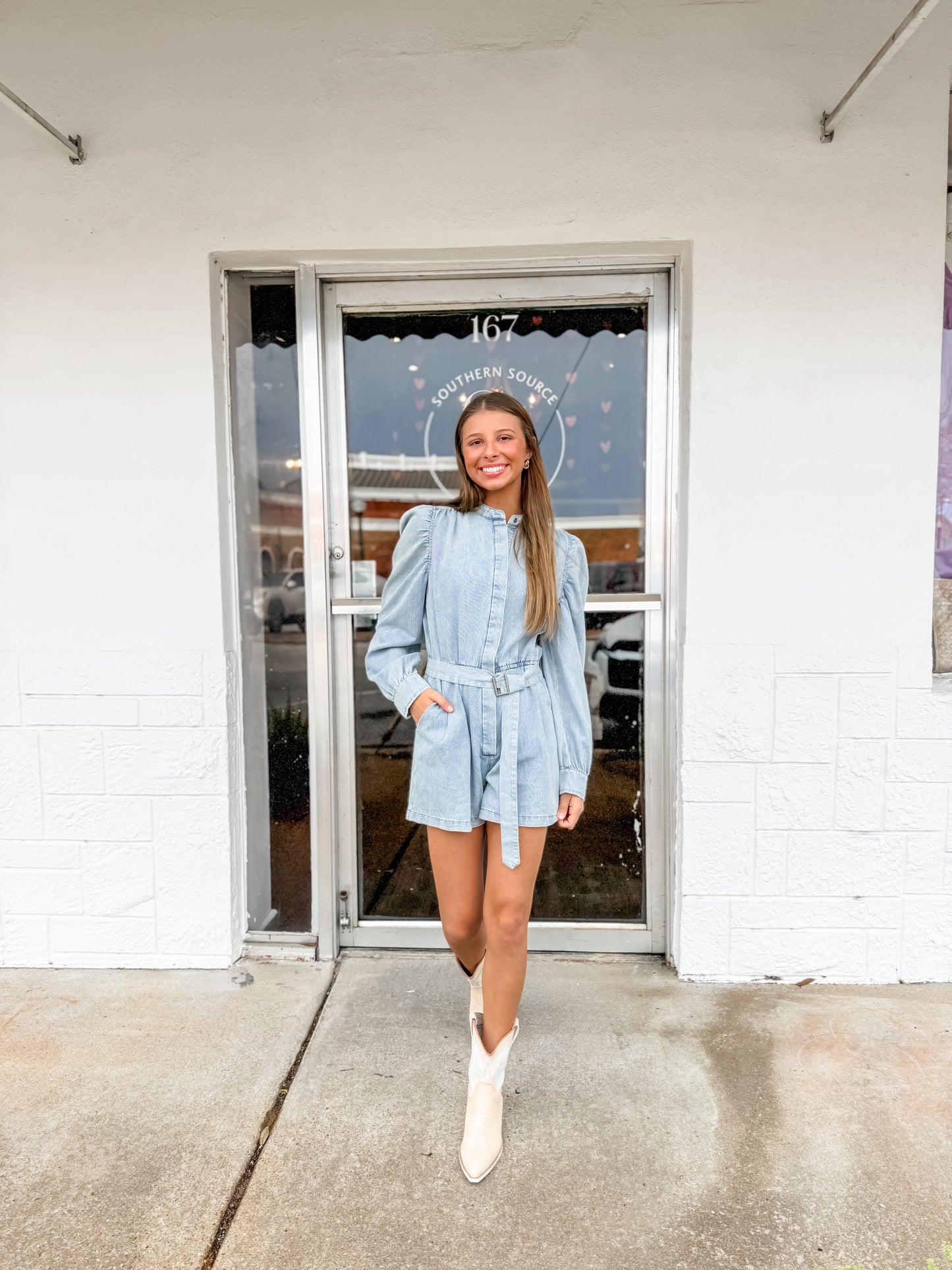 KARLIE| Denim Belt Romper