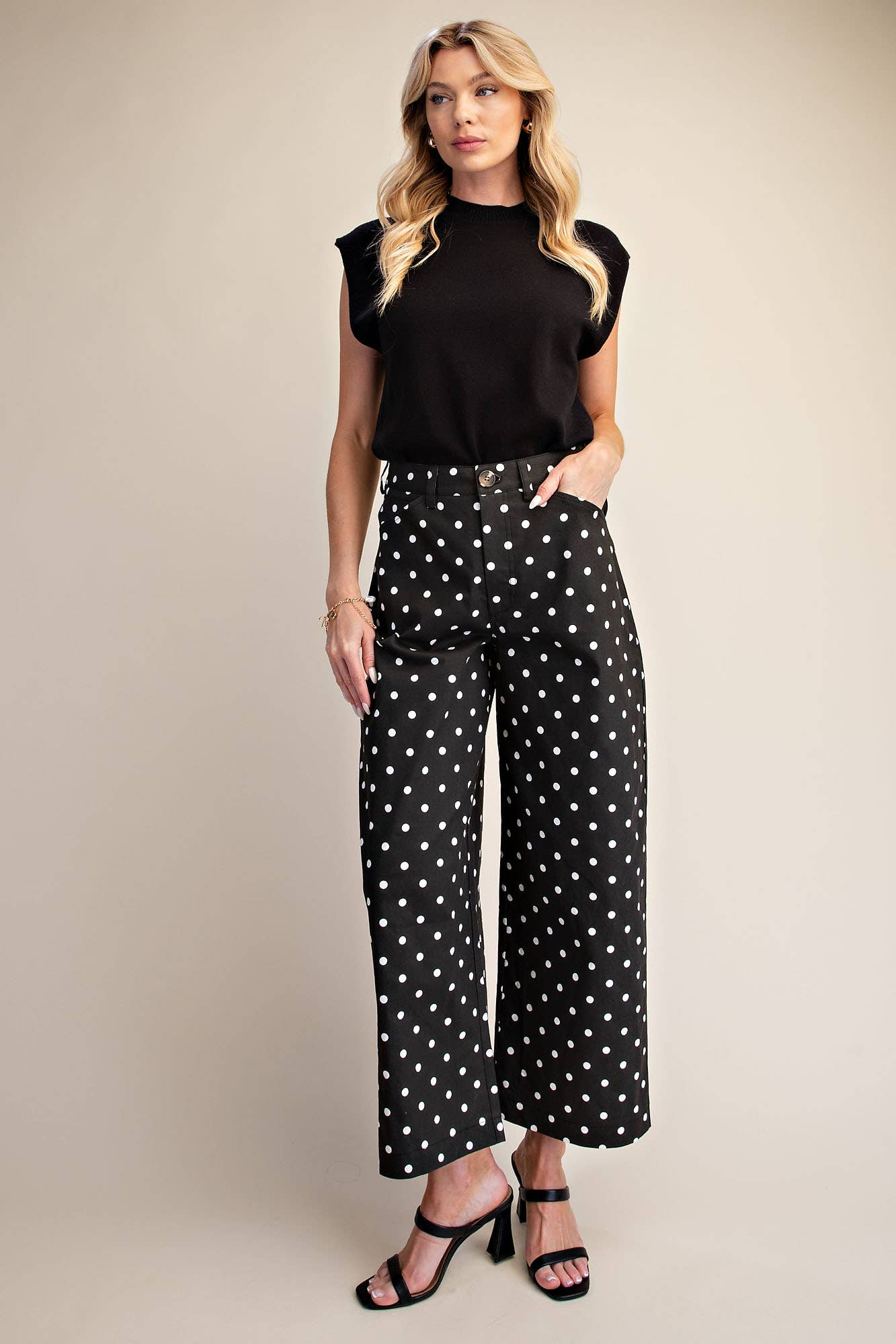 Casual Pants High Waist Barrel Leg Polka Dot Stretch