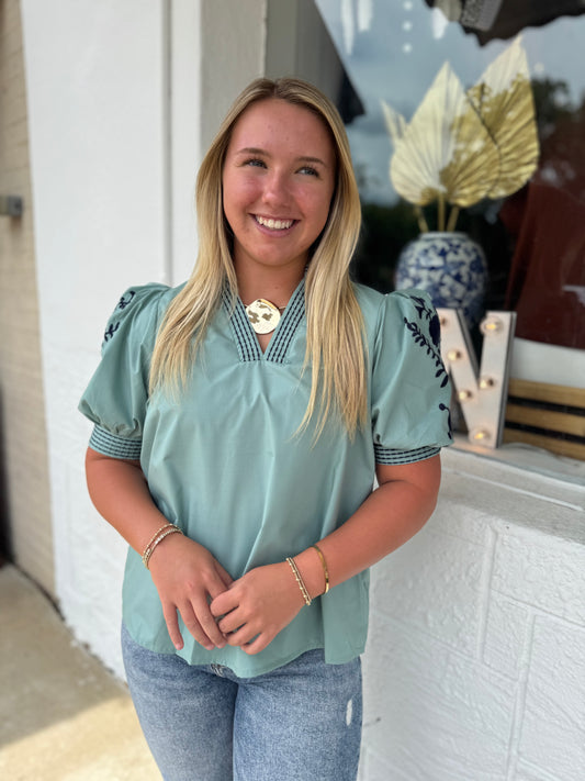 Cottage Sage puff Sleeve Top