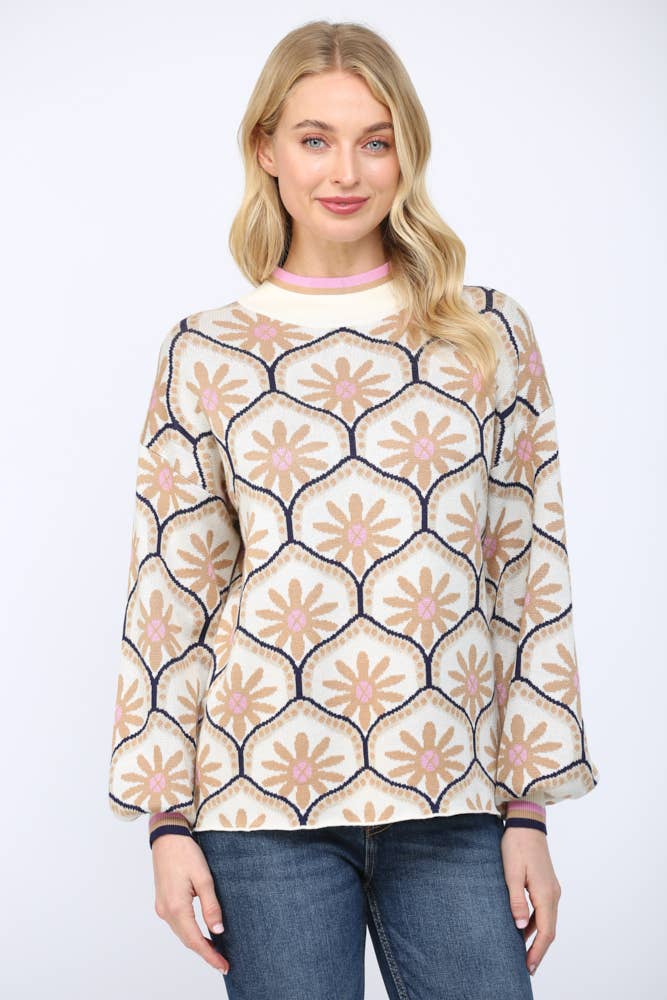 GEOMETRIC FLORAL SWEATER