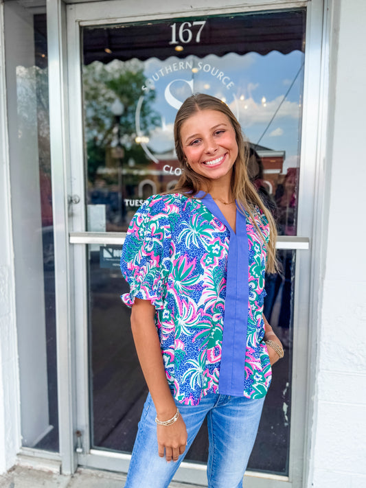 Blue Multi Floral Top