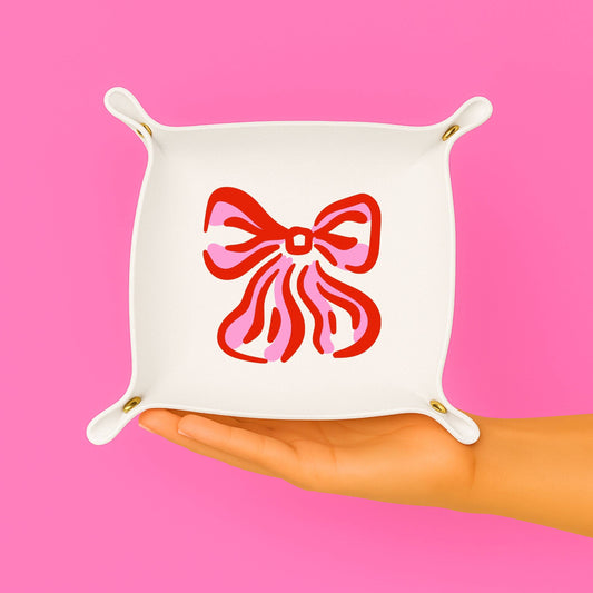 Bow Gift Trinket Tray | Pink & Red Bow (White)