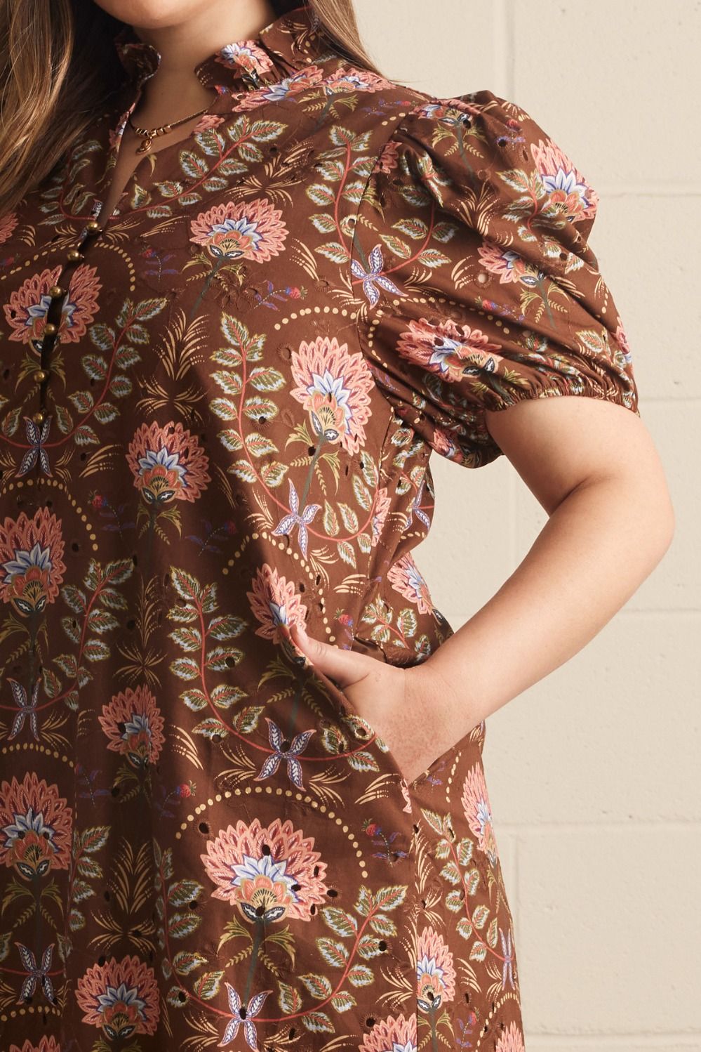 Brown Fall Floral Midi Dress
