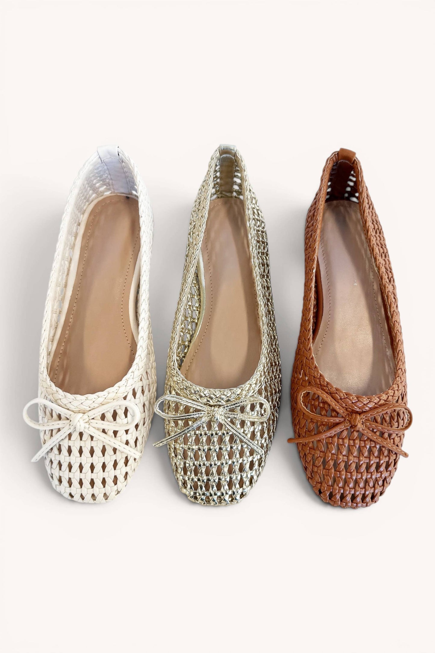 CONCINNITY-7 Woven Lattice Ballet Flats with Ribbon Bow Deta