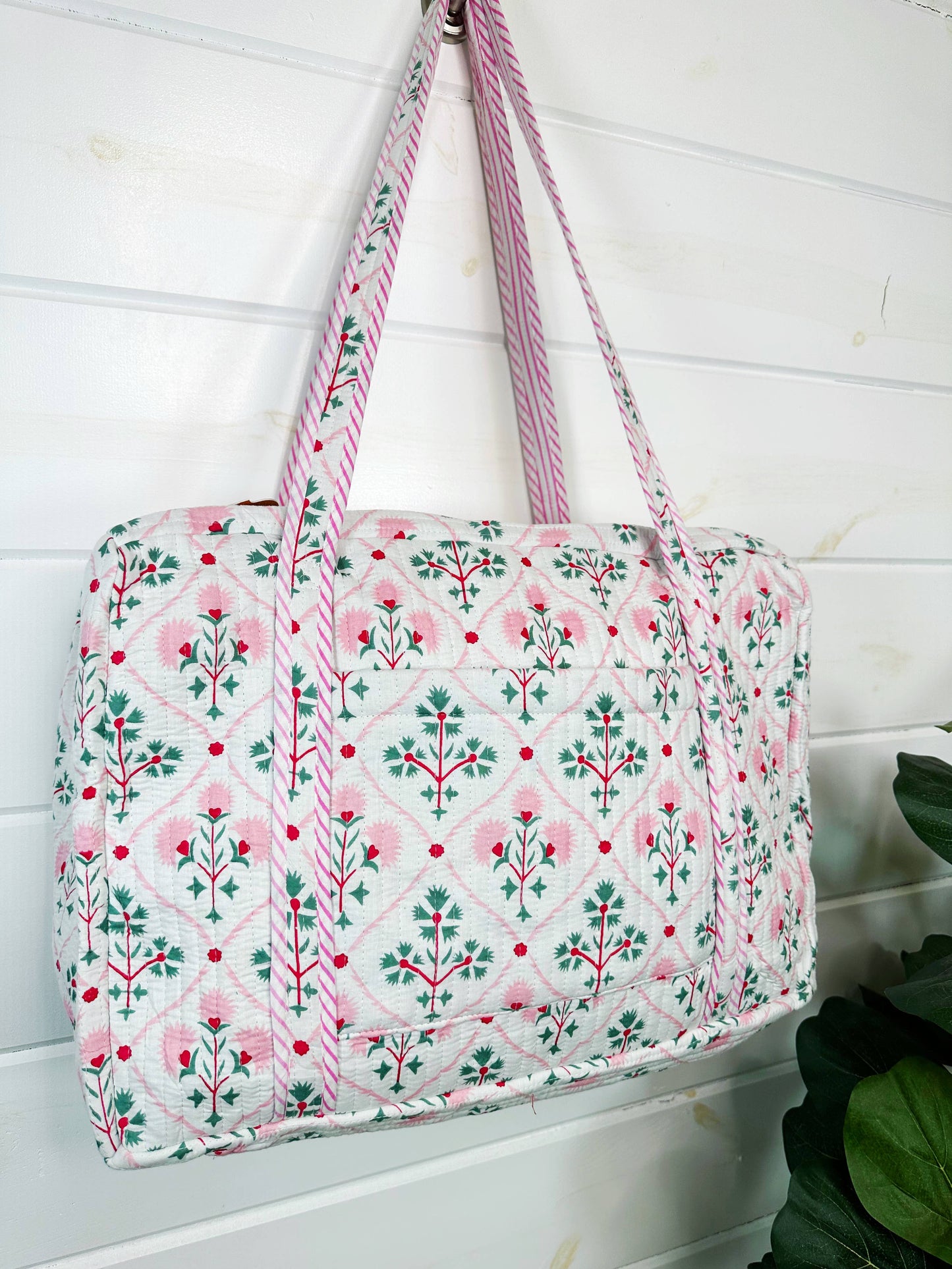 Handmade Quilted Duffle Bag – Folk Floral Print Weekender