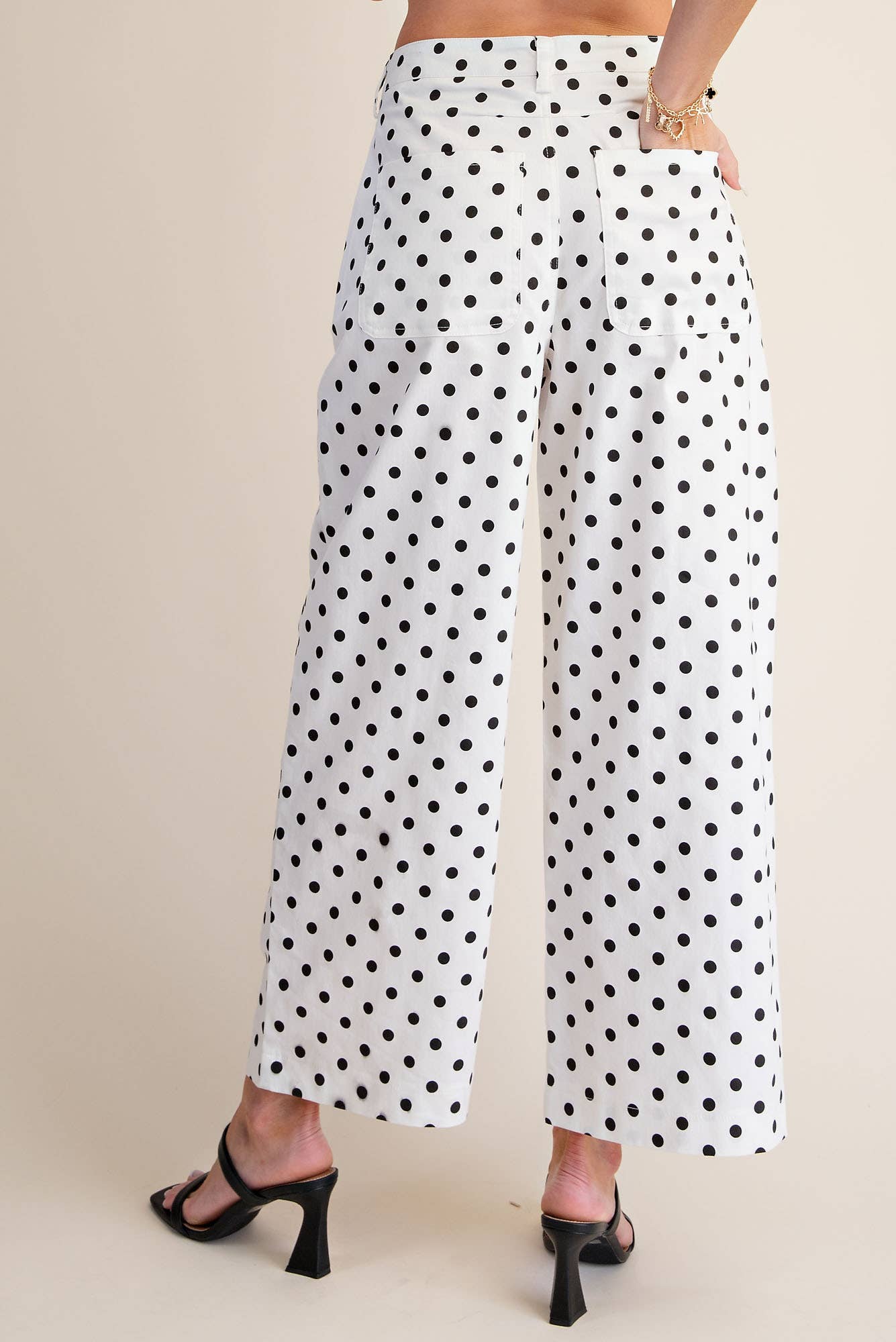Casual Pants High Waist Barrel Leg Polka Dot Stretch