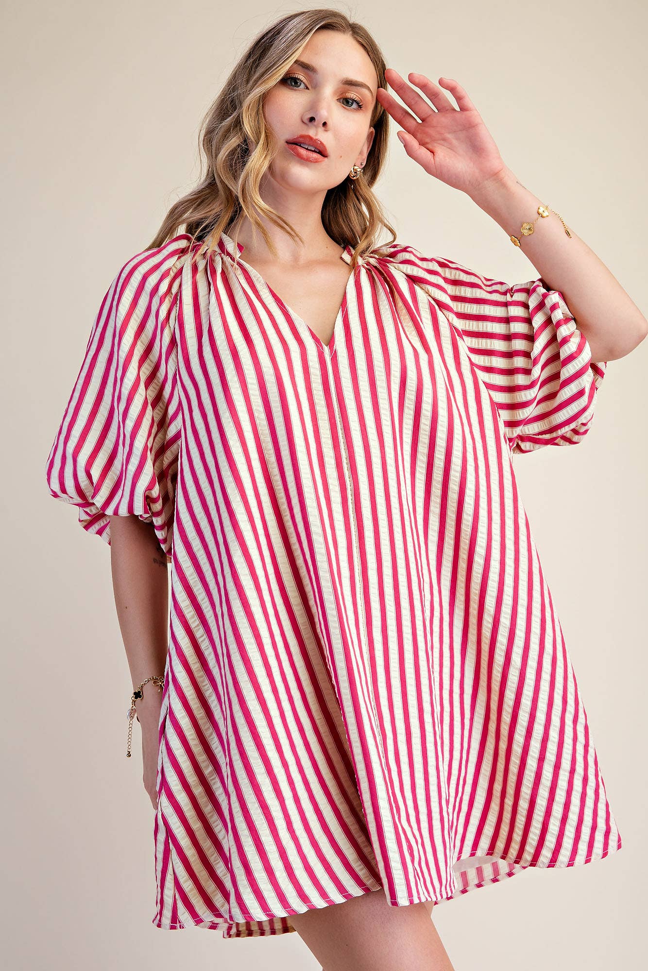 Magenta Stripe Mini Dress