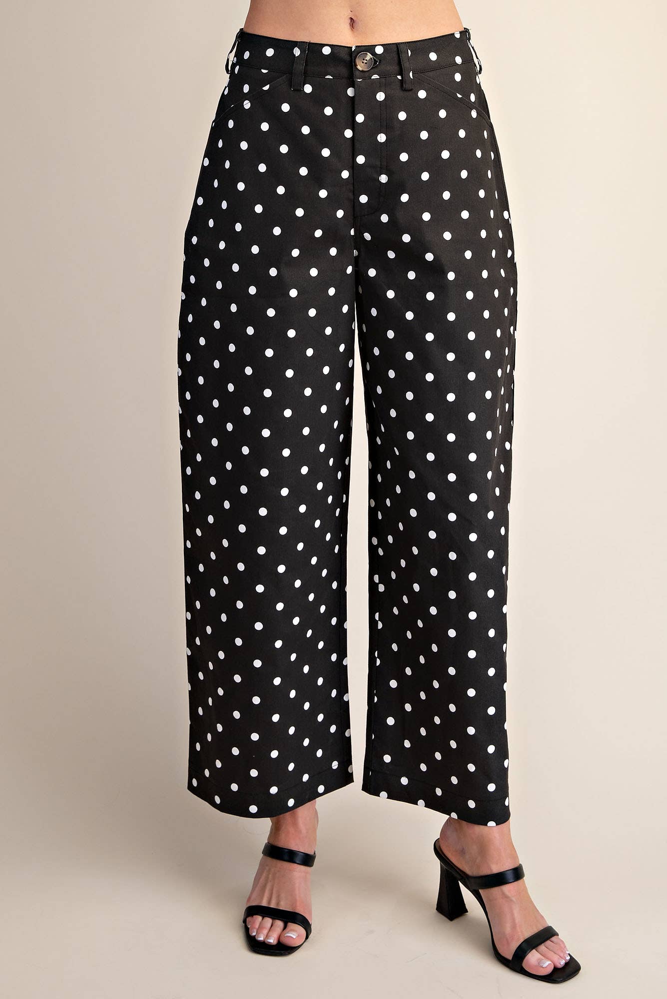 Casual Pants High Waist Barrel Leg Polka Dot Stretch