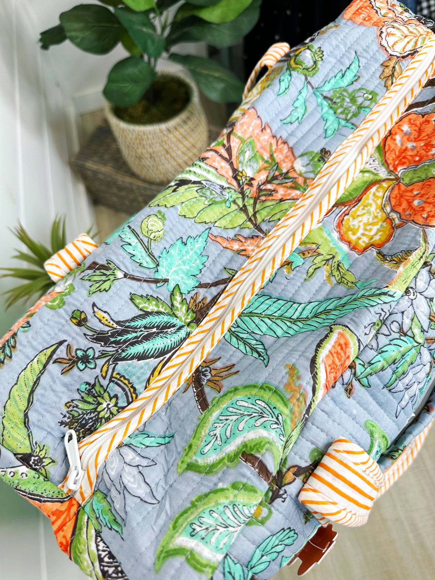 Quilted Duffle Bag | Weekender Overnight Bag | Botanical