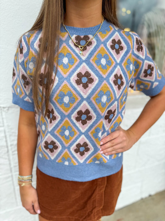 Denim Daze Short Sleeve Sweater