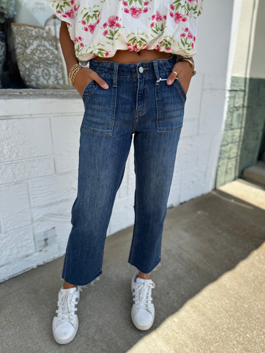 High Rise Crop Utility Straight Jeans