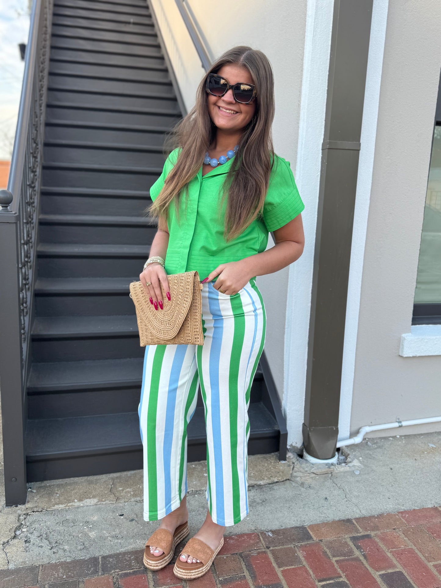Emerald & Sky Stripe Pants