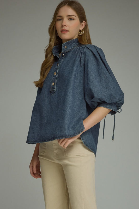 Dark Denim Gold Button Top