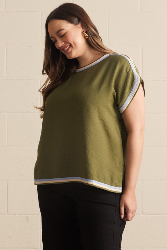 Olive Blue Trim Top