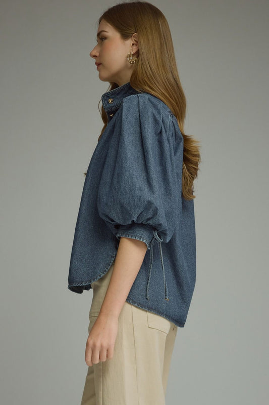 Dark Denim Gold Button Top