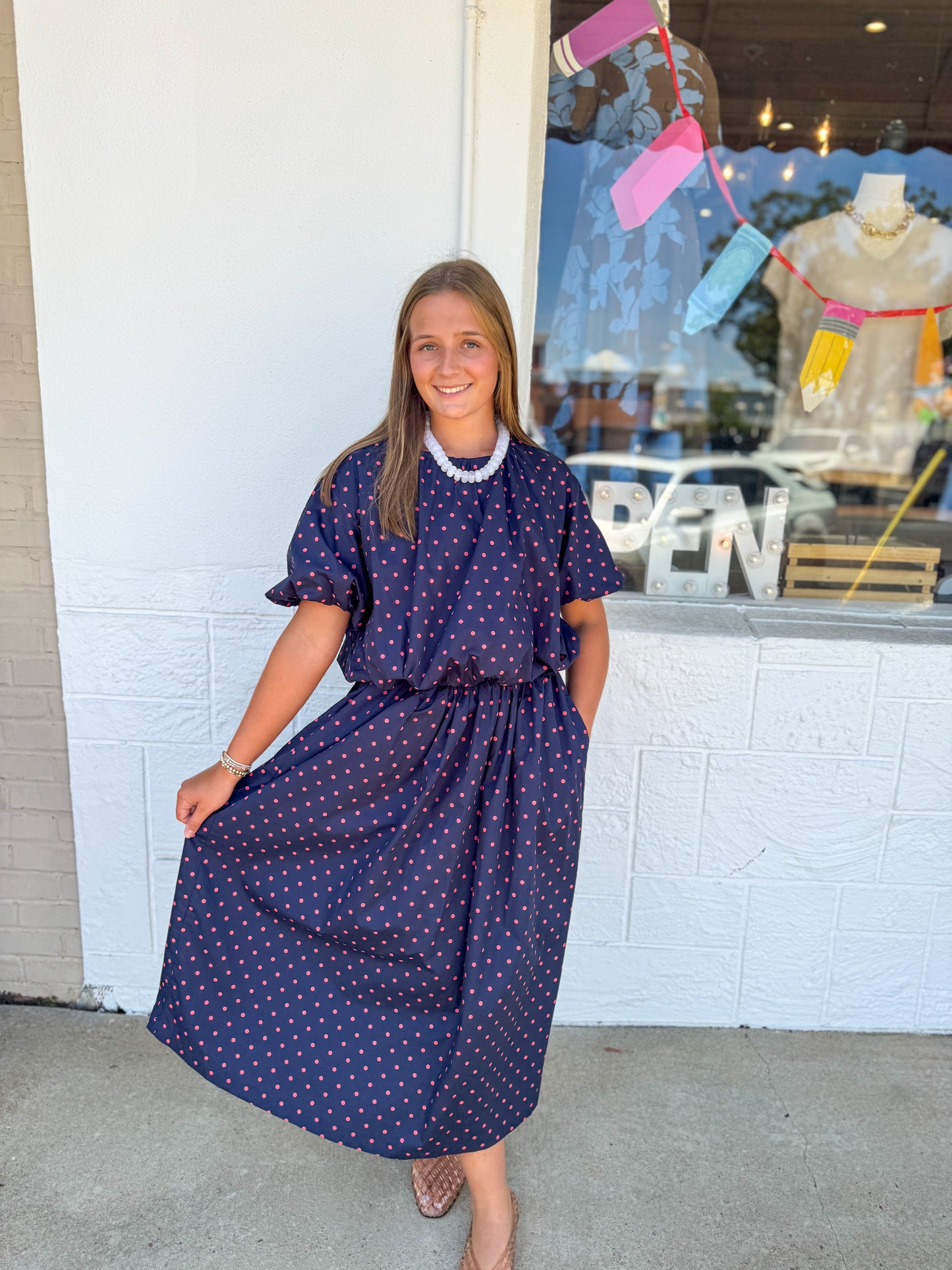 Navy + Pink Polka Dot Skirt