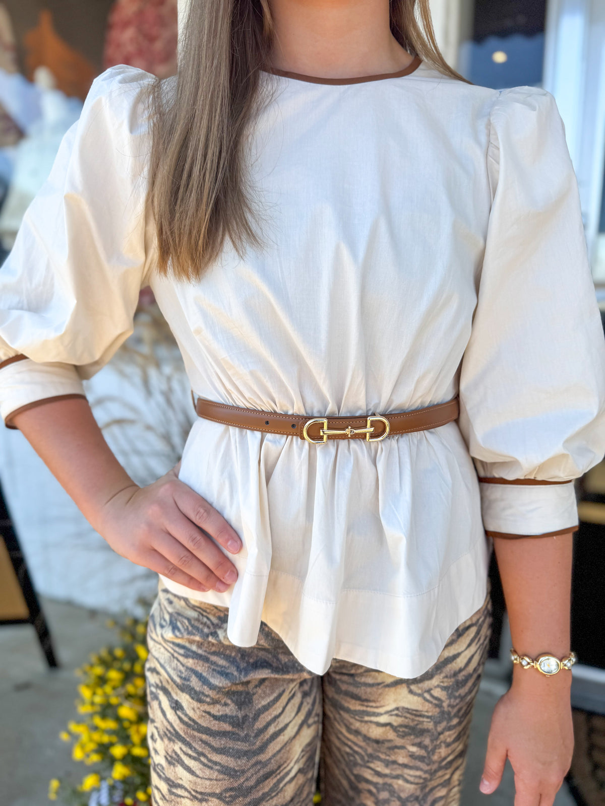 Ecru Belted Top