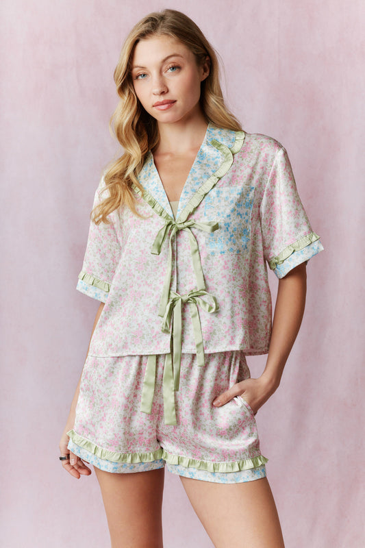 French Floral Satin PJ (SOLD AS A SET)