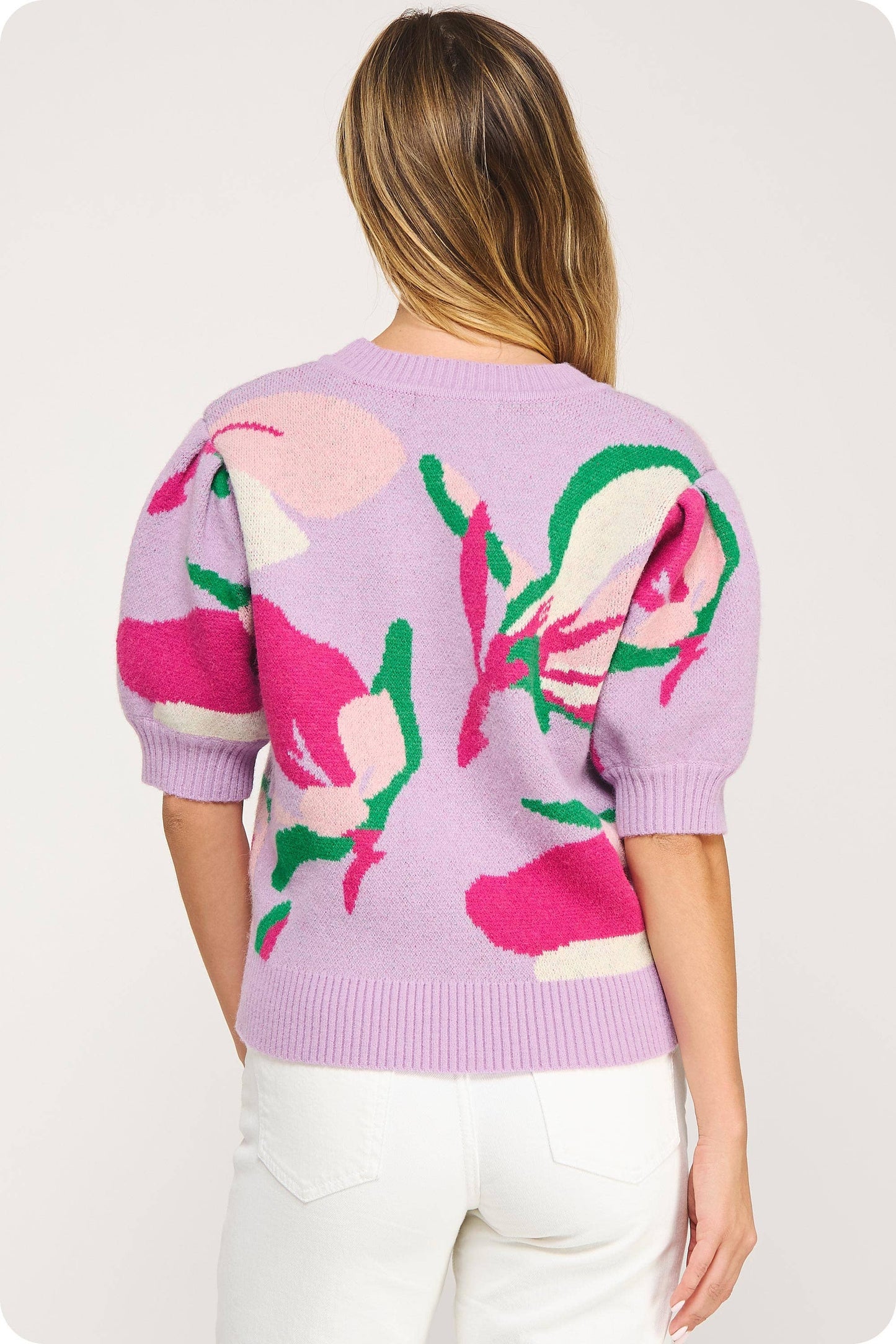 Floral Pattern Short Sleeve Knit Top