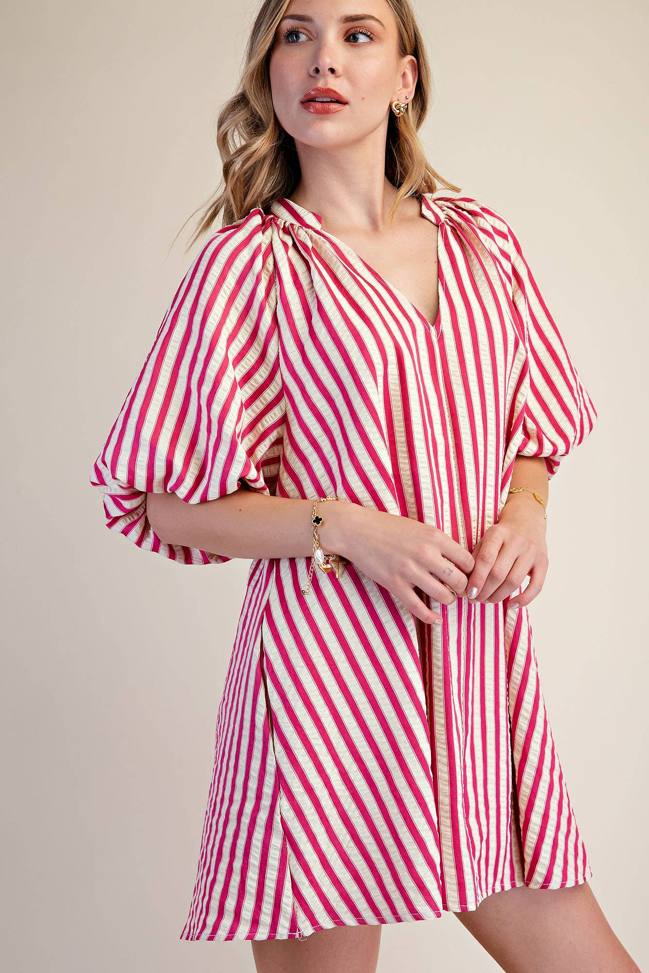 Magenta Stripe Mini Dress