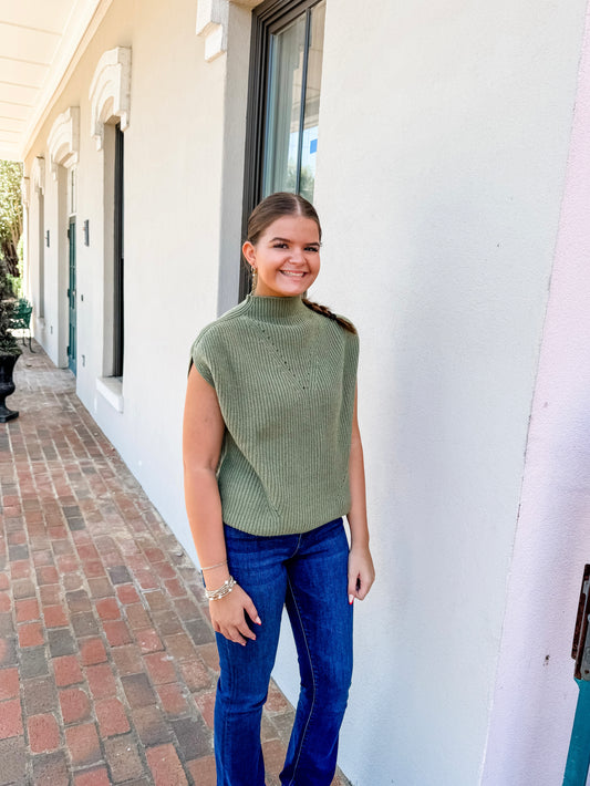 Sage Turtleneck Ribbed Sweater