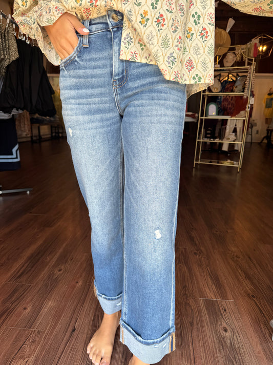 FLYING MONKEY | High Rise Slim Wide Cuff Jeans