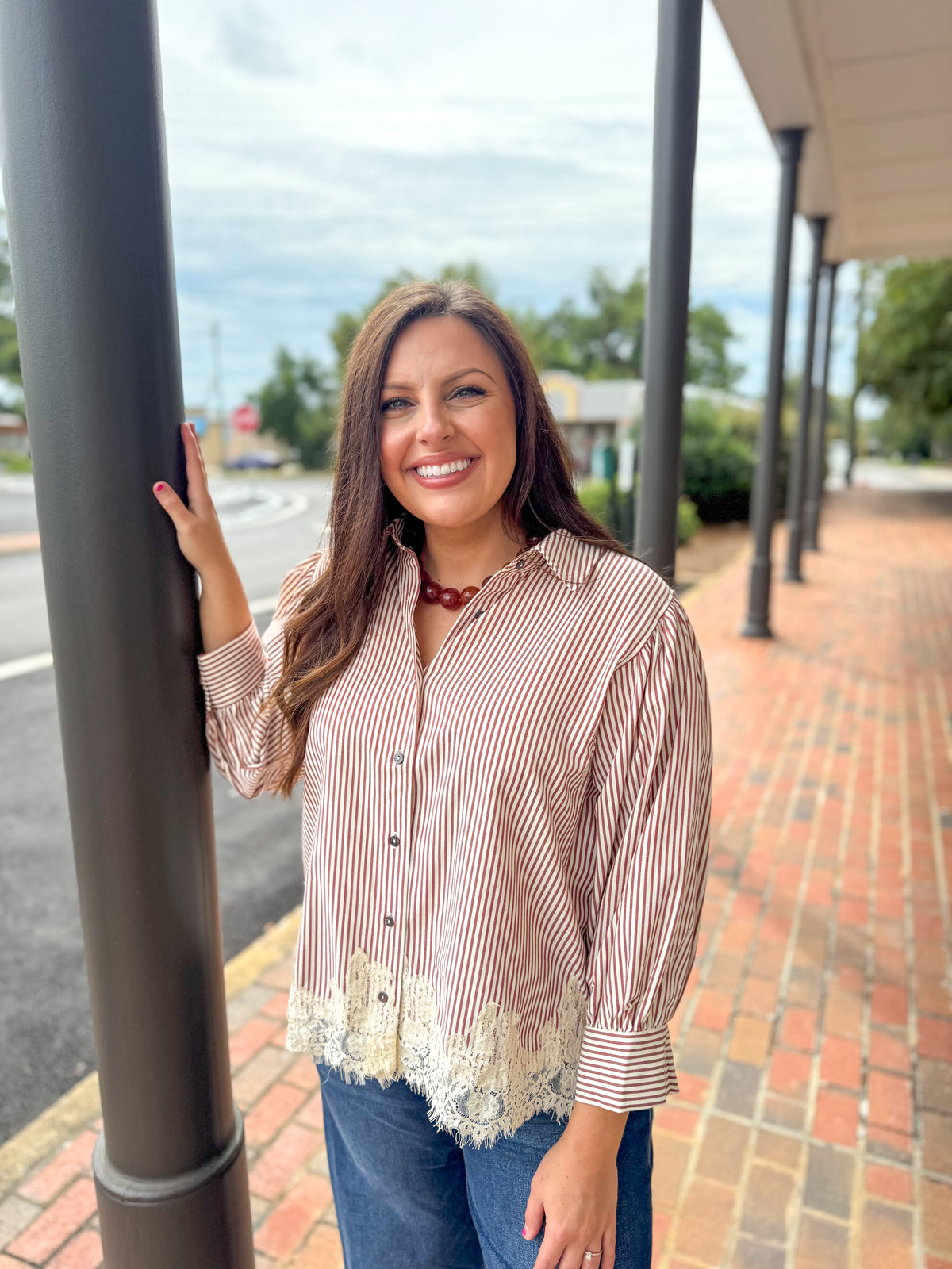 Rust Lace Stripe Top
