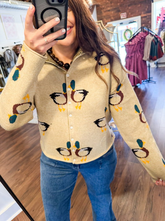 Beige Duck Motif Cardigan