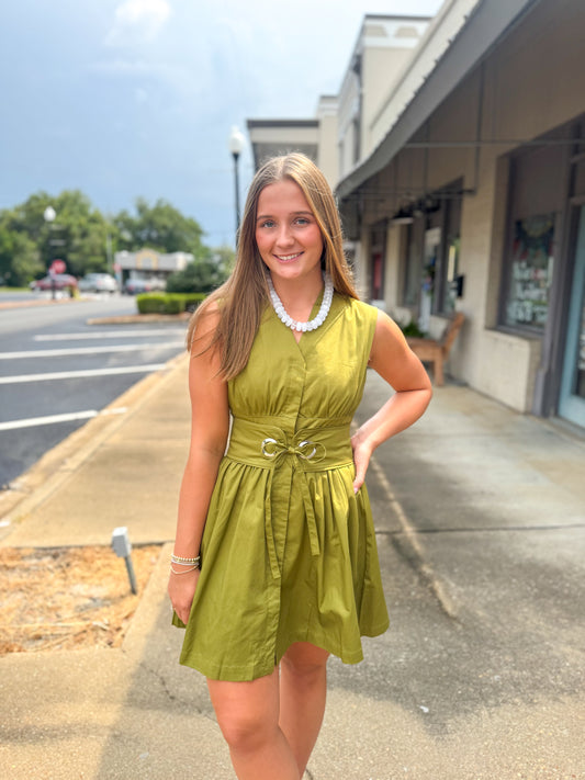 Olive Belted Mini Dress