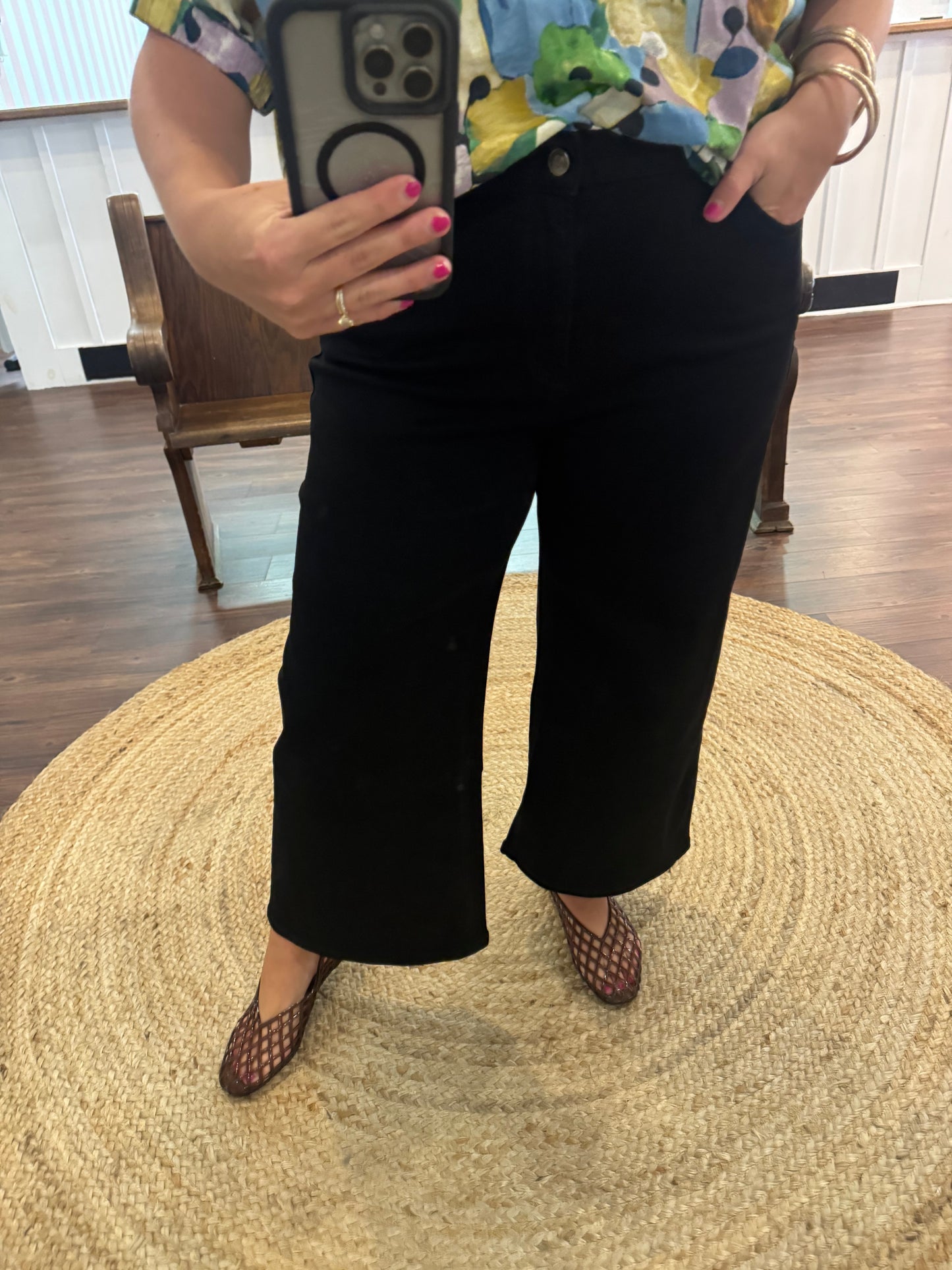 MICA Black Mid-Rise Wide Leg Crop Denim