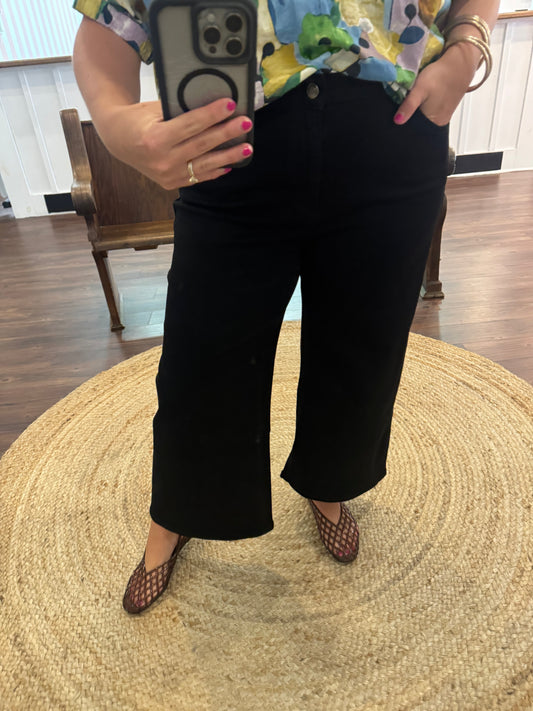 MICA Black Mid-Rise Wide Leg Crop Denim
