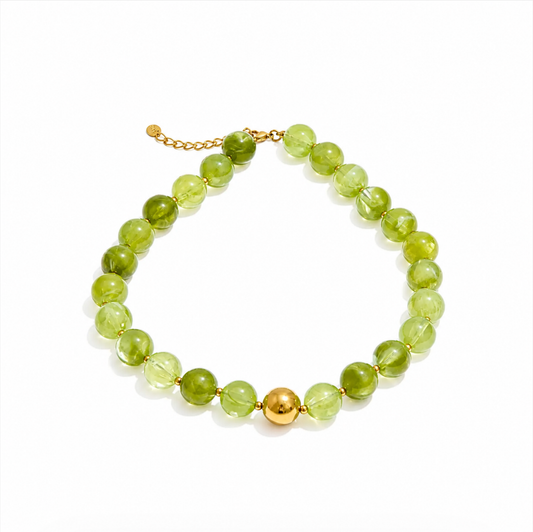 Lime Resin Bead Statement Necklace | Stainless Steel