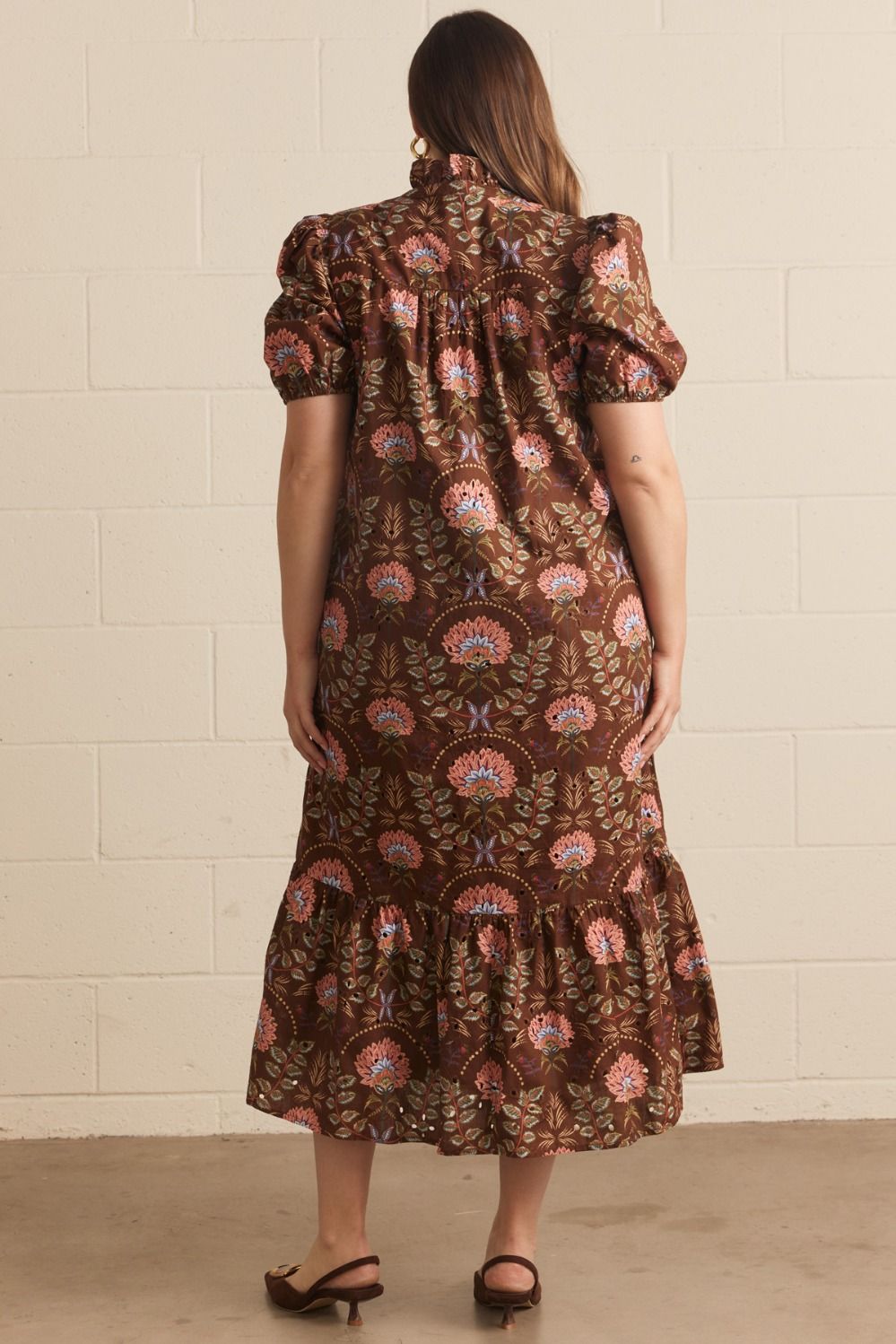 Brown Fall Floral Midi Dress