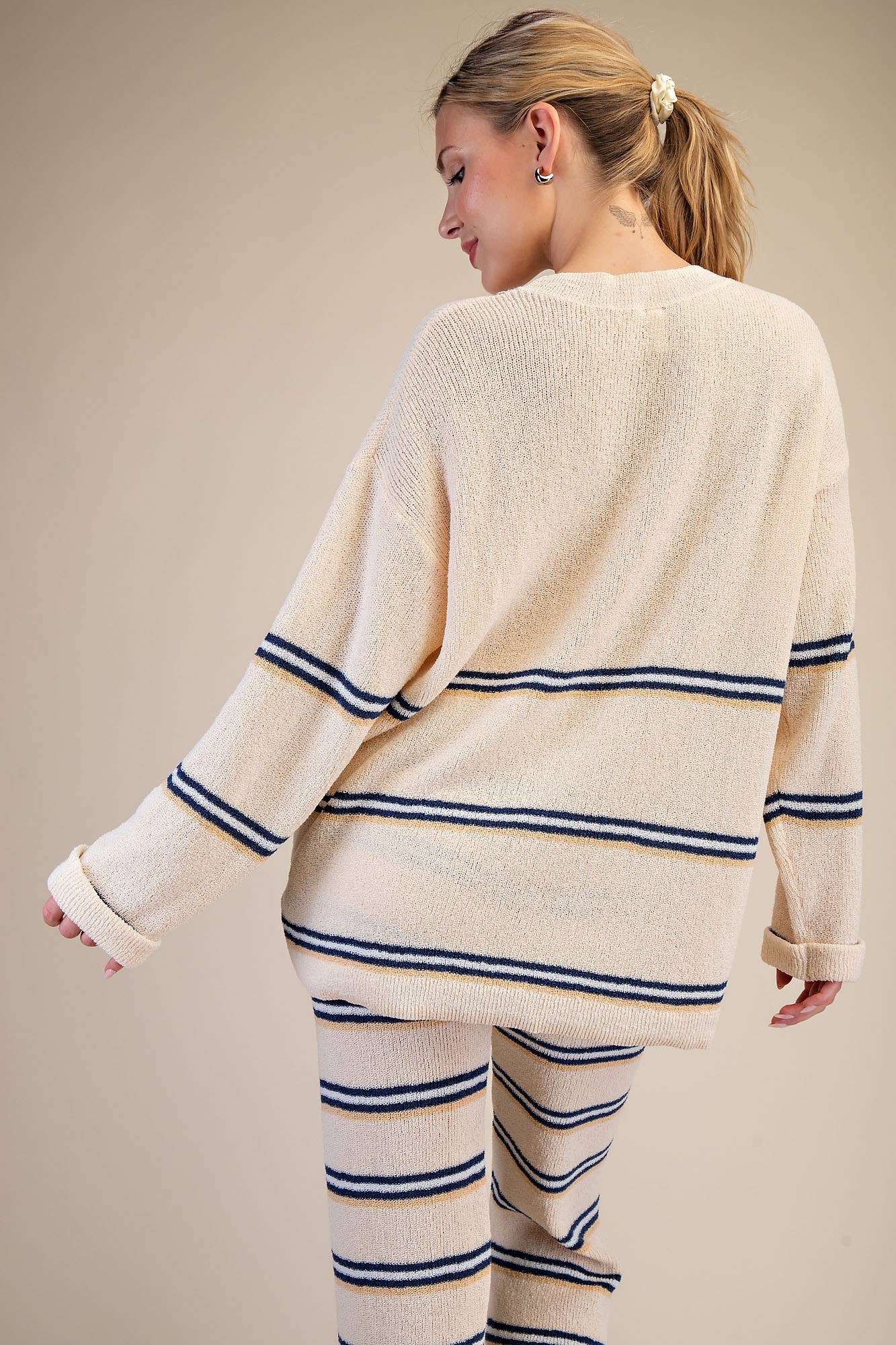 Ivory Navy Stripe Knit Set
