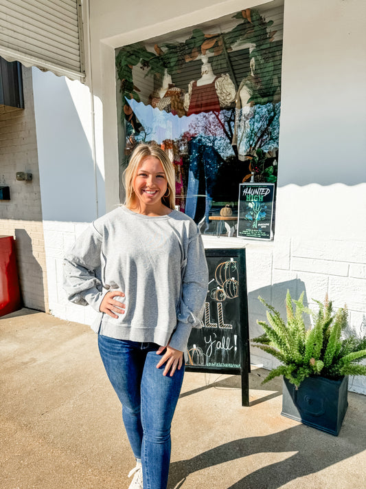 Grey Pearl Sleeve Sweatshirt