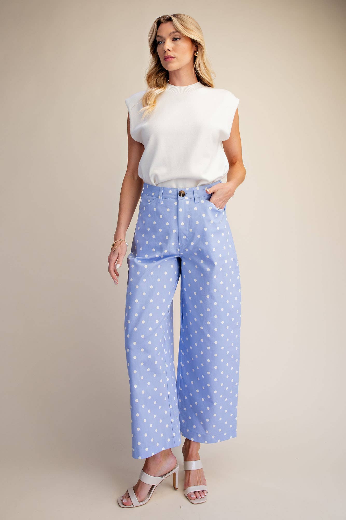 Casual Pants High Waist Barrel Leg Polka Dot Stretch
