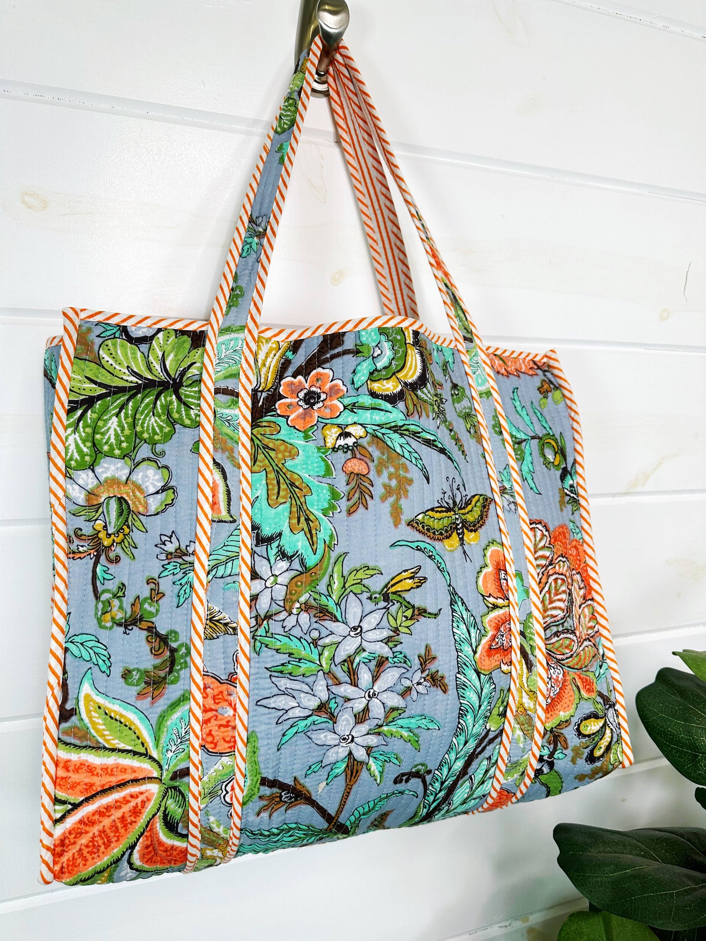 Quilted Tote Bag | Botanical Tote Bag | Large Shopping Tote
