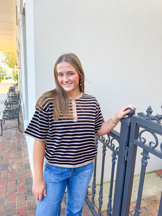 Black and Tan Stripe Knit Top