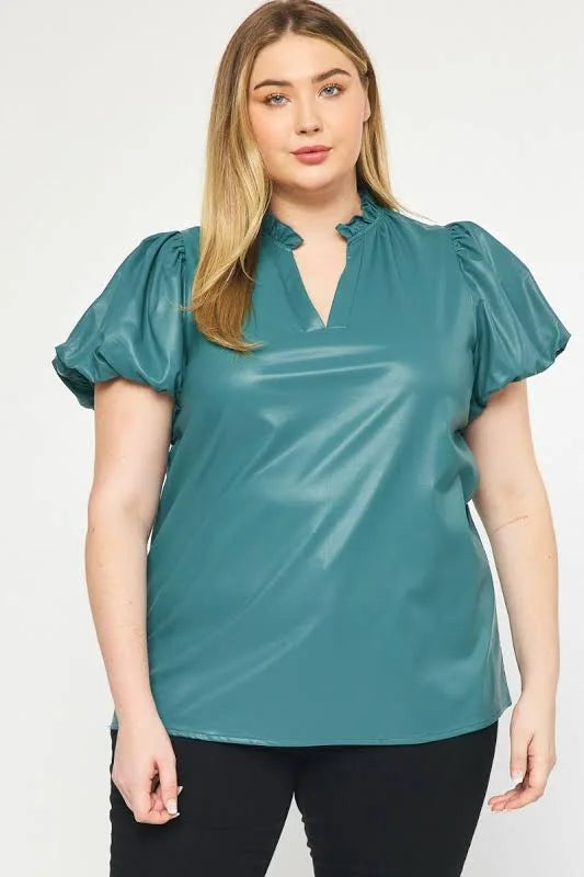 Teal Green Faux Leather Top