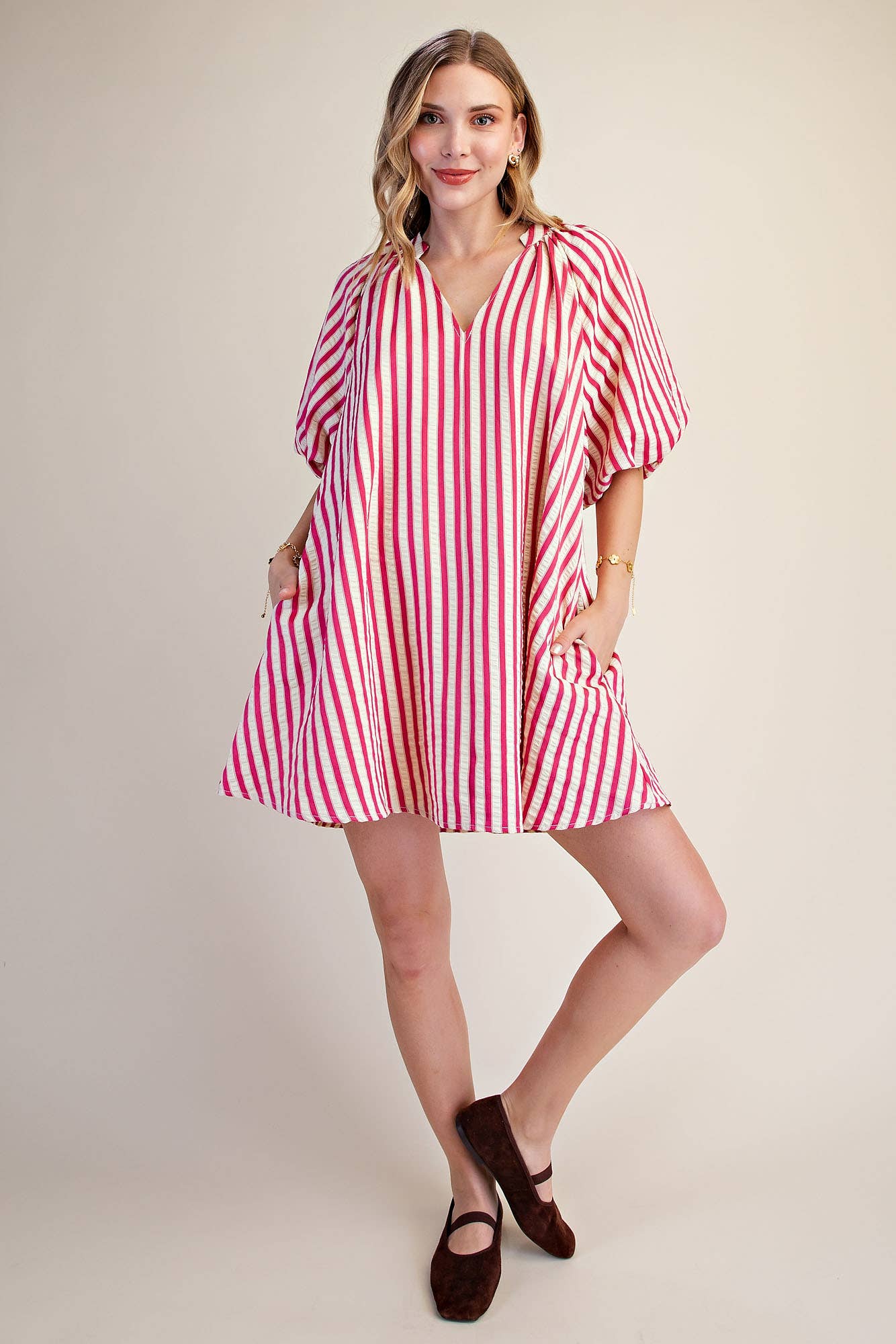 Magenta Stripe Mini Dress