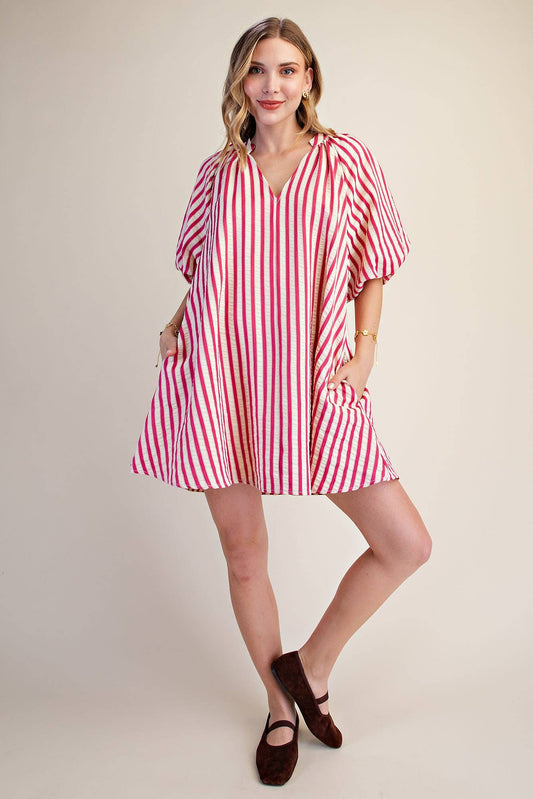 Magenta Stripe Mini Dress
