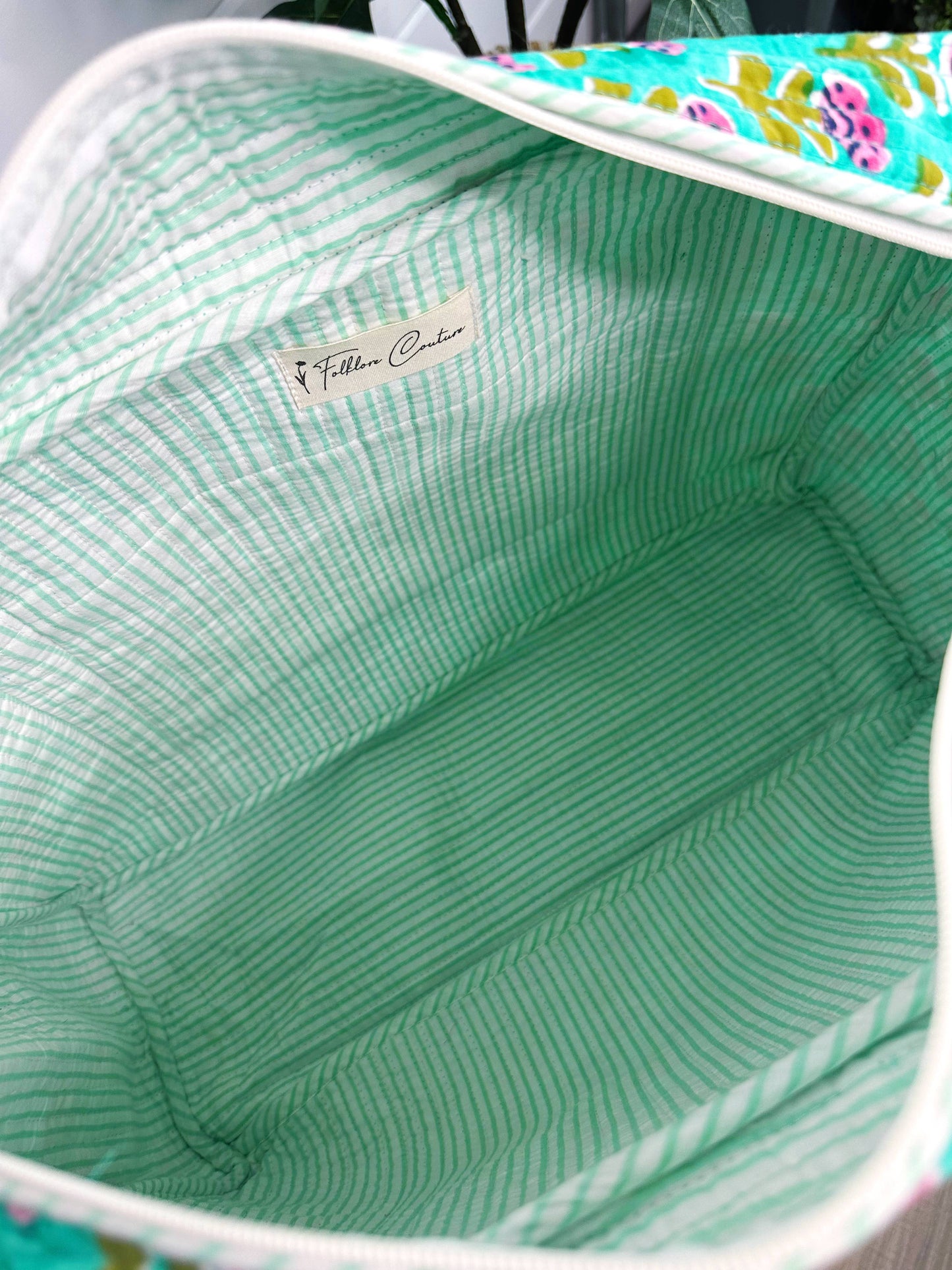 Handmade Quilted Duffle Bag – Aqua Floral Print Weekender